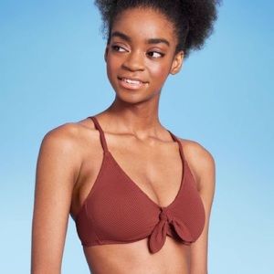Wild Fable Tie-Front Pique Textured Bralette Bikini Top